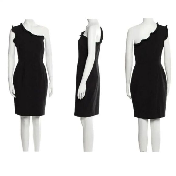 Black Halo Pravella Ruffled One-Shoulder Sheath Dress in Black Size 6 - Picture 5 of 12